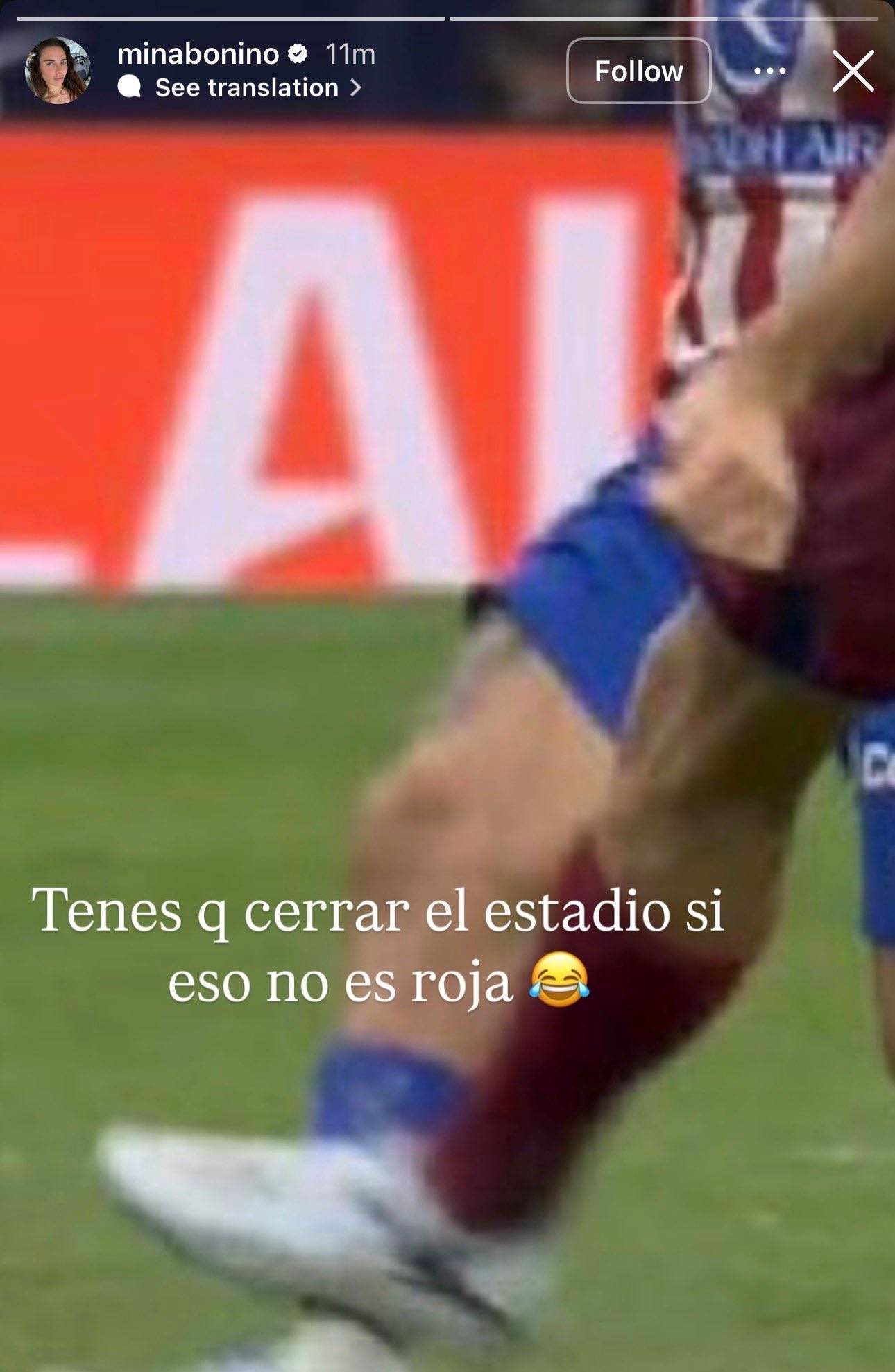 皇马球员费德·巴尔韦德的妻子在Instagram上写道：“如果不是红牌，球场就应