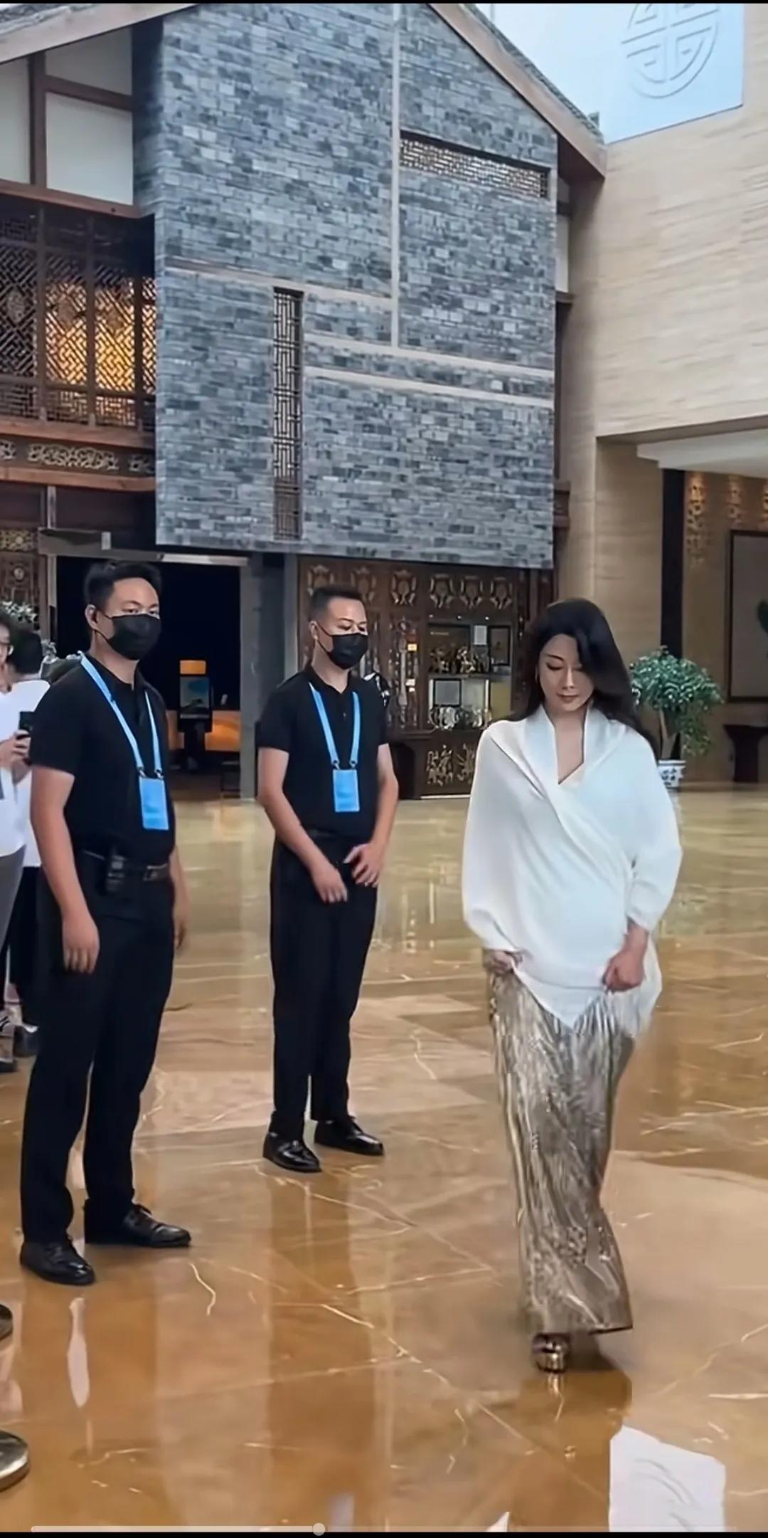 殷桃，这个裙子和上衣看着太不利索了。