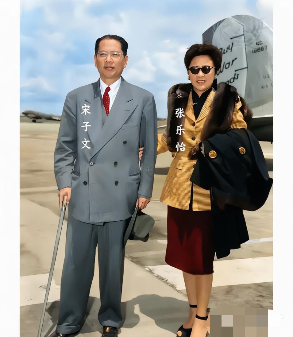 这是1945年在旧金山机场，宋子文与妻子张乐怡的合影照，妻子气质不凡，太美了