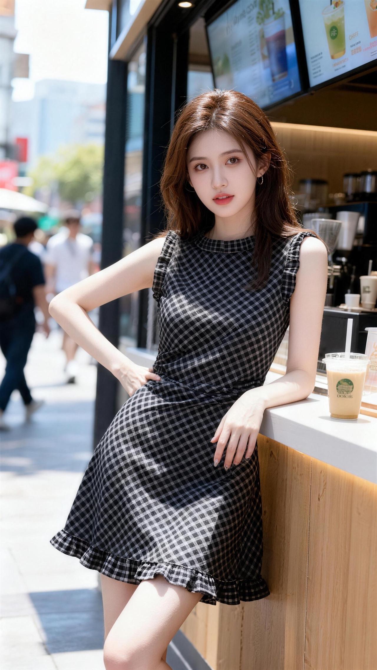 无袖格纹裙甜美无袖连衣裙街头甜心风约会穿搭通勤搭配