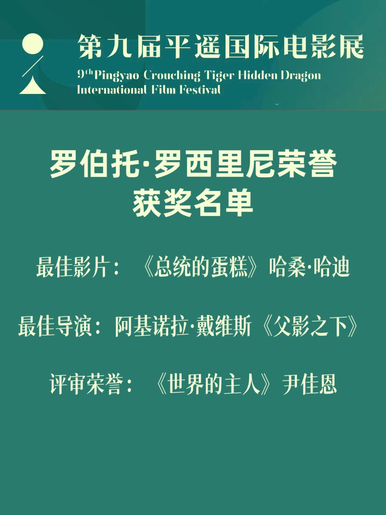 第九届平遥国际电影展荣誉片单公布，由王俊凯担任评委的罗伯托·罗西里尼荣誉公布获奖