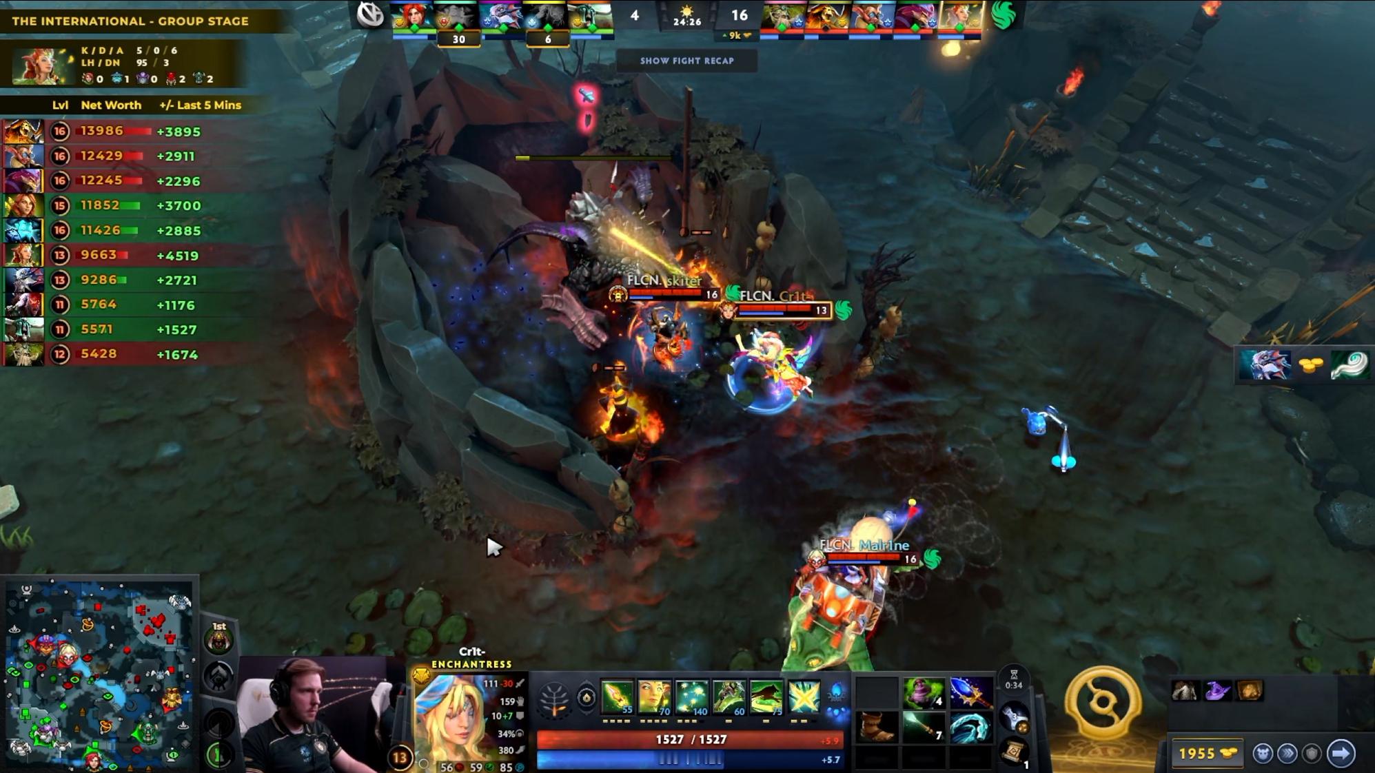 DOTA2TI15突围赛Falcons对阵VG战队BO3第一局，经过40分钟，
