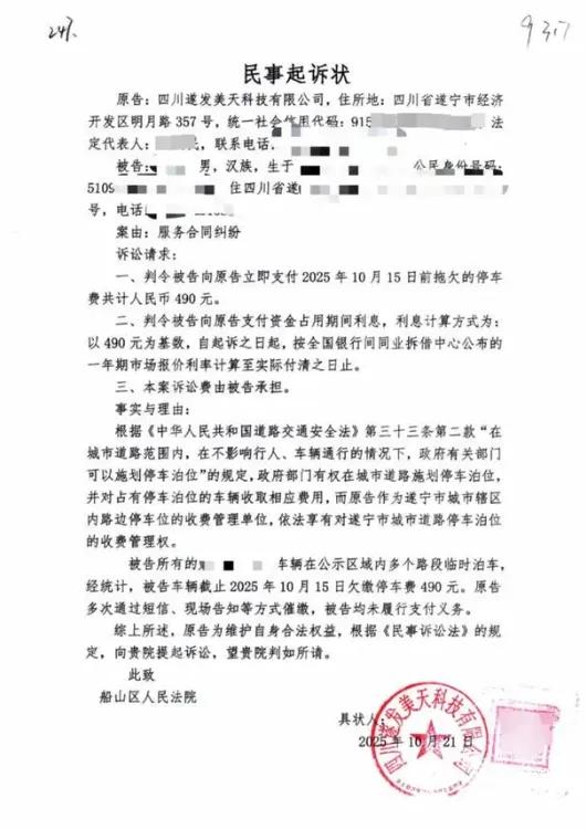 这钱该不该交？停个车也能停出官司？遂宁张先生因为490元停车费被国资停车公司告上