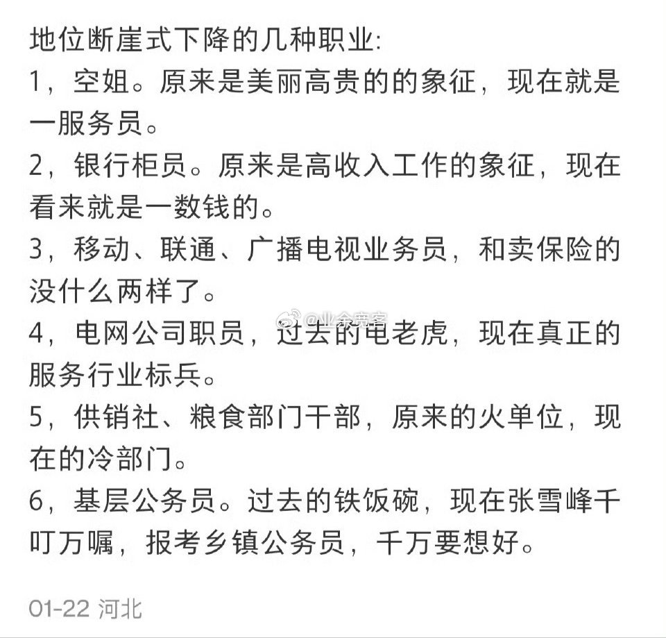 地位断崖式下降的几种职业