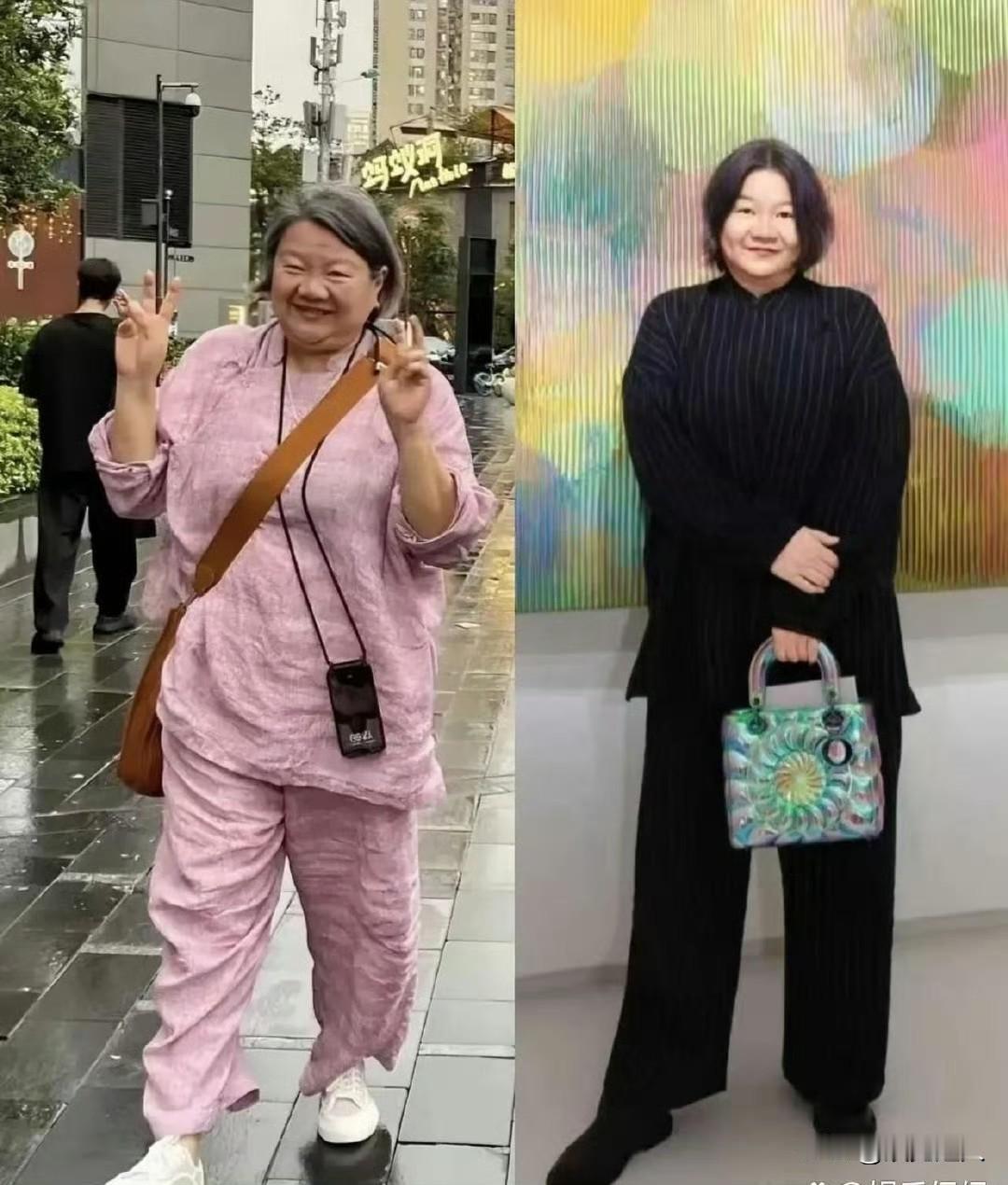 洪晃这瘦身也太成功了吧！以前一头白发、身形偏胖，看着挺显老，现在直接像返老还童，