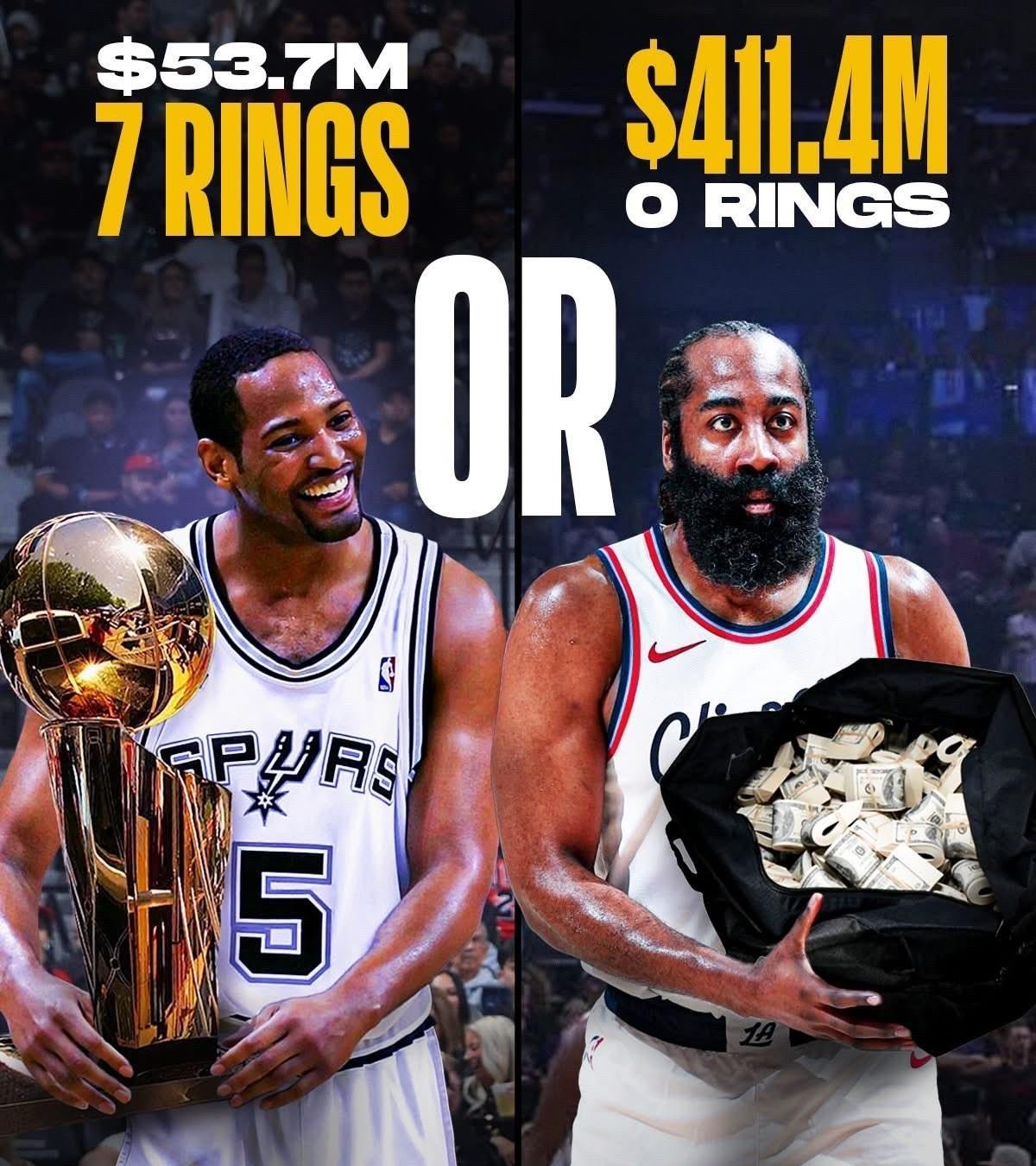 哈登也算是有点儿安慰了前NBA球员罗伯特-霍里在一档节目中谈到了戒指文化，他说