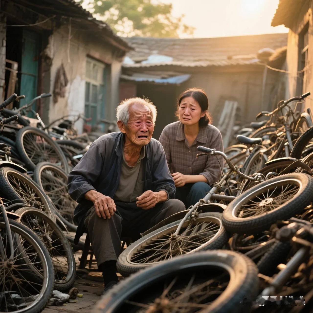 老家三舅公78岁，修了50年自行车。昨天表弟发照片吓到我：他家院子轮胎堆成