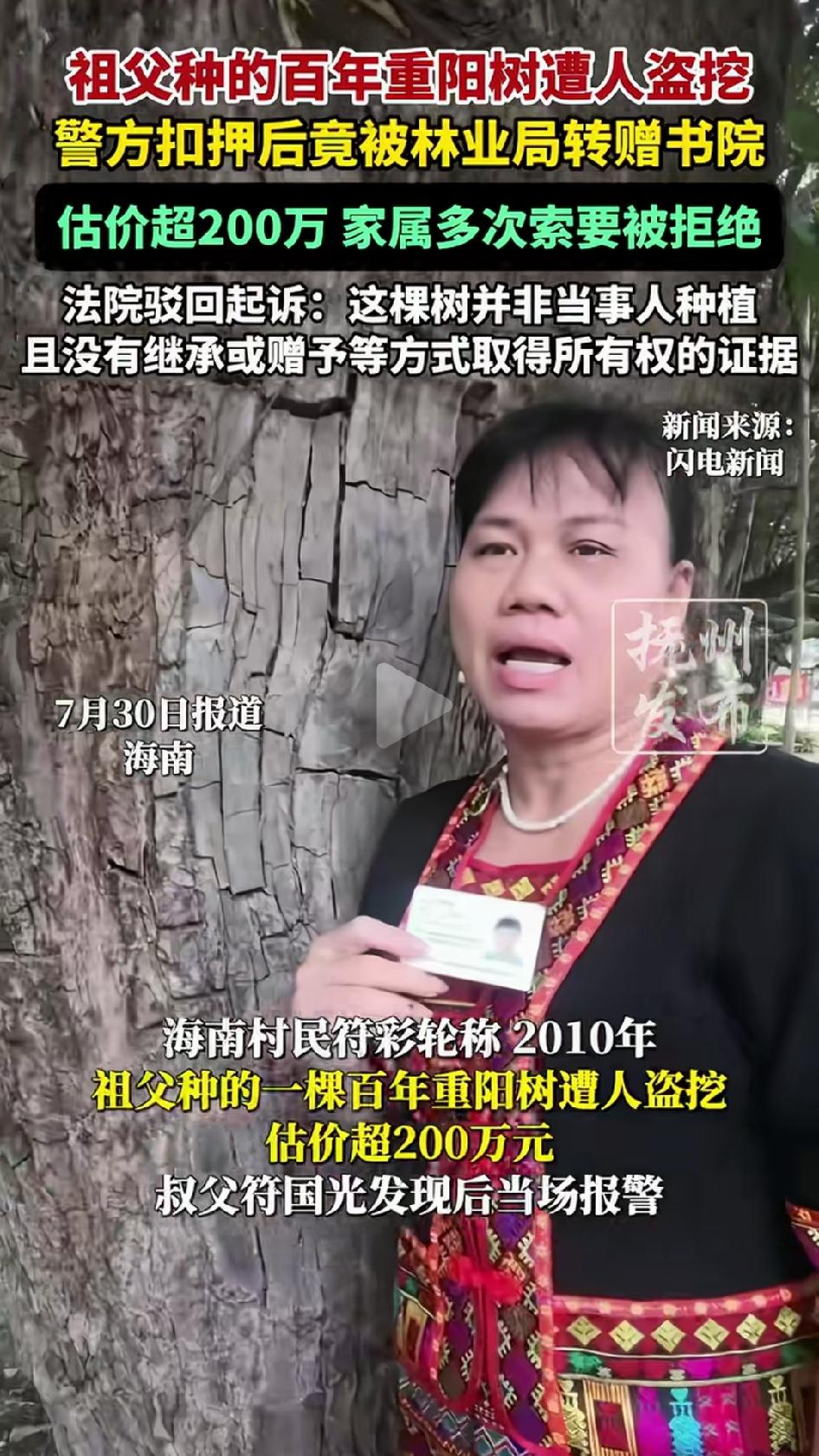 一家祖辈三代守护的老树，报警后反被“告知枯死”，16年维权换来一纸败诉。2010