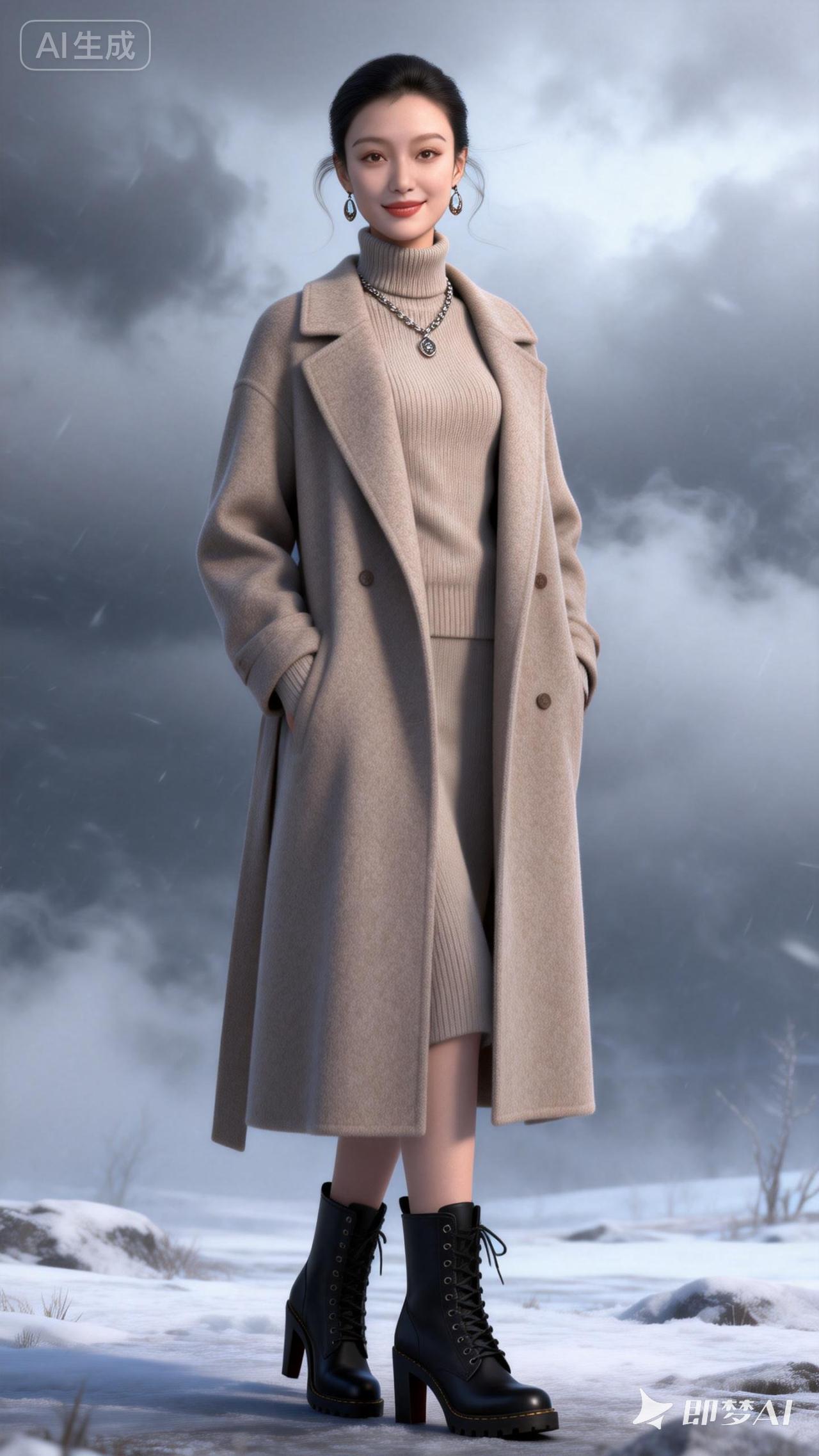 冬日穿搭指南：米色大衣+黑色靴子，温暖又时尚！