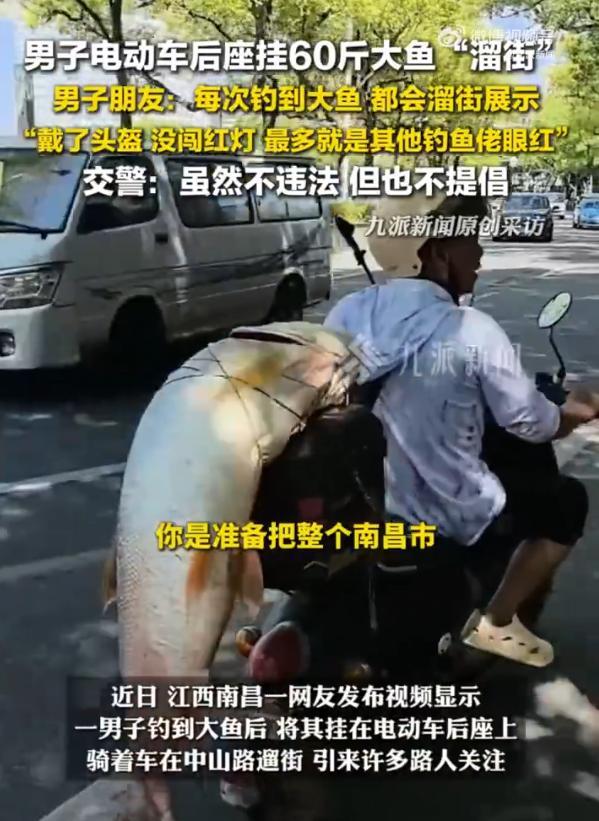 “钓鱼佬最高光时刻！”江西南昌，一男子钓鱼时钓到一条体长一米五，60斤左右的大鱼