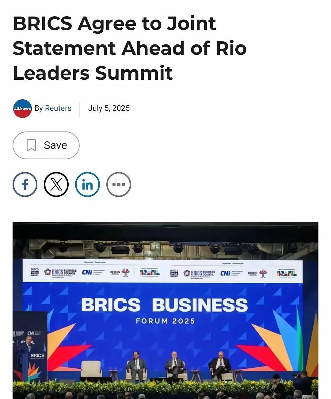 金砖国家里约峰会未开，消息却提前泄露了。据报道，金砖国家峰会将于7月6日与7日