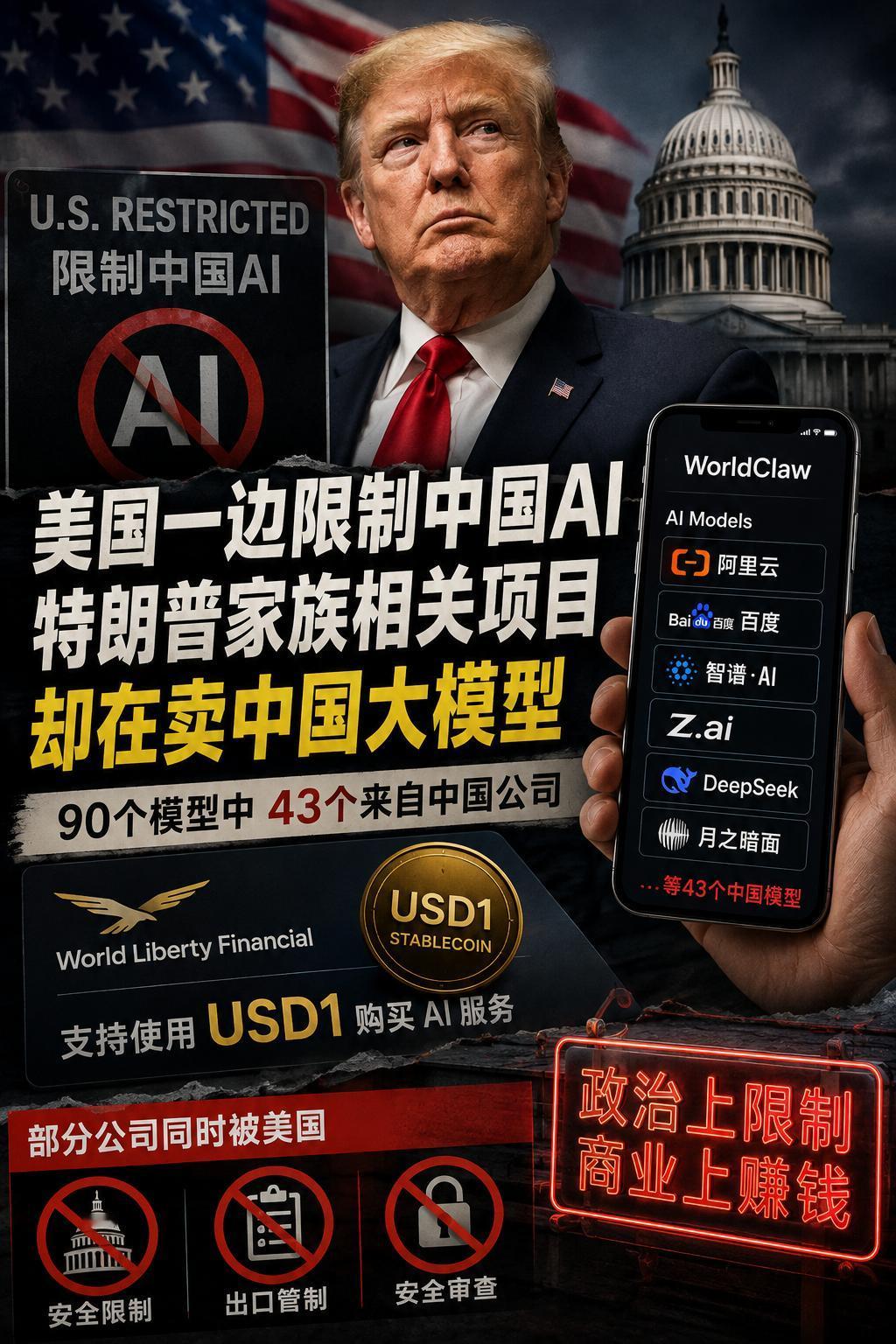 美国嘴上防中国AI，特朗普家族相关生意却在卖中国模型美国政府一直把中国AI