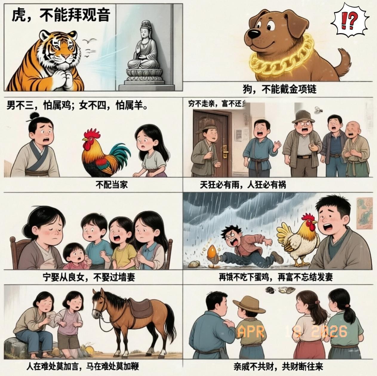 老人言，句句要记牢:虎不拜观音，狗不戴金链，男女到了一定年纪有忌讳；