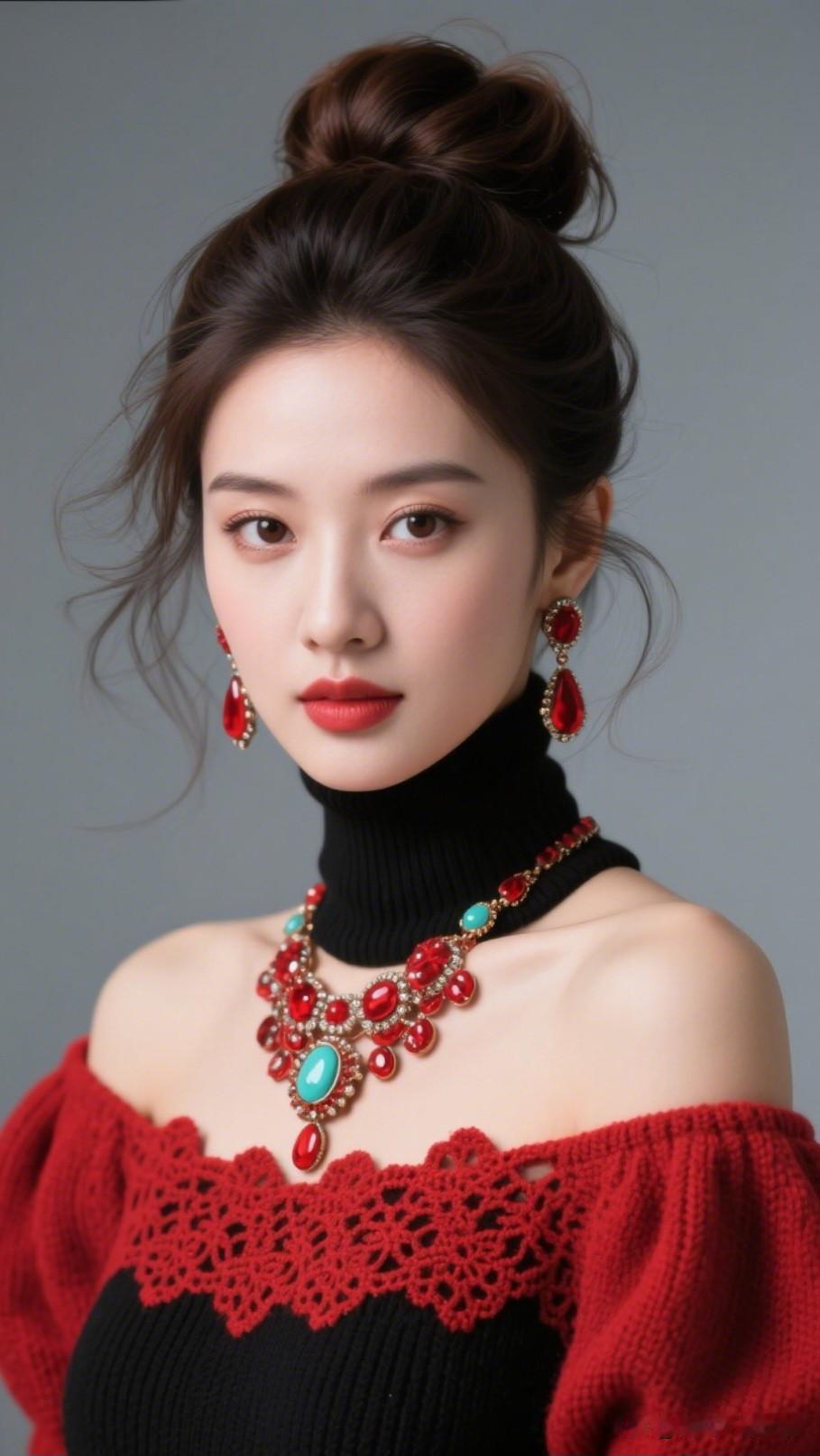 红妆美人，玉佩相映。晒出女性魅力优雅红黑撞色，复古珠宝点缀，时尚与古典的完美结