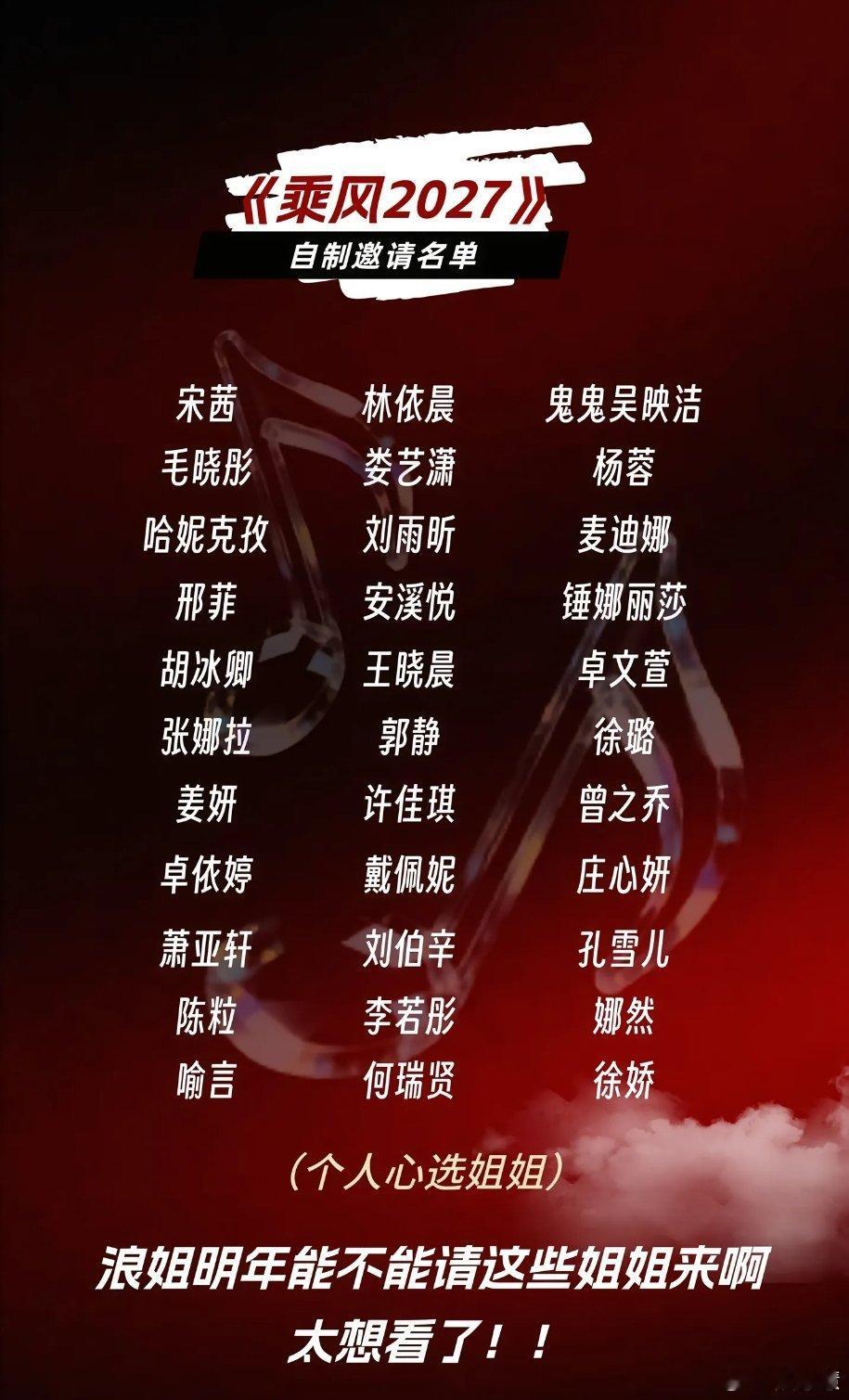 下次浪姐能不能选这些姐姐呀？节目组看看可以吗？如果明年真的是名单上这些姐姐们，那