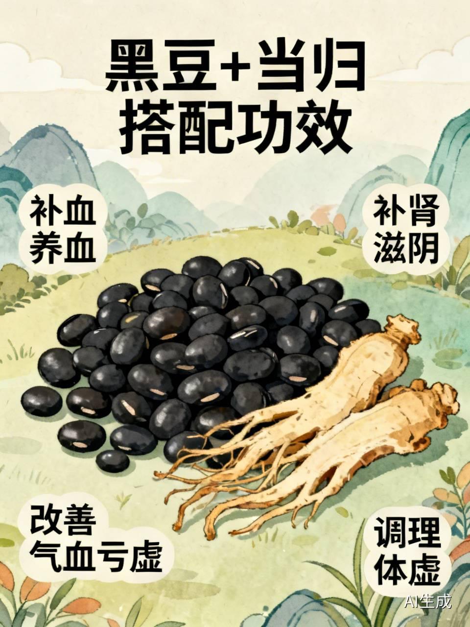黑豆+当归搭配功效（中医+养生）一、核心作用1. 补血养血，改善气血
