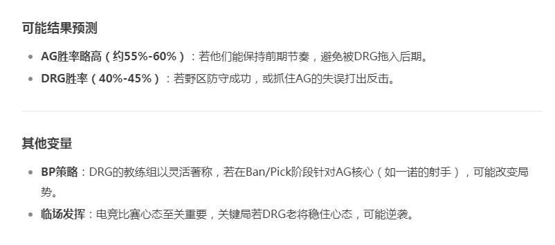智搜预测AG对战DRG结果智搜预测AG对战DRG的结果，大家怎么看？🙌​