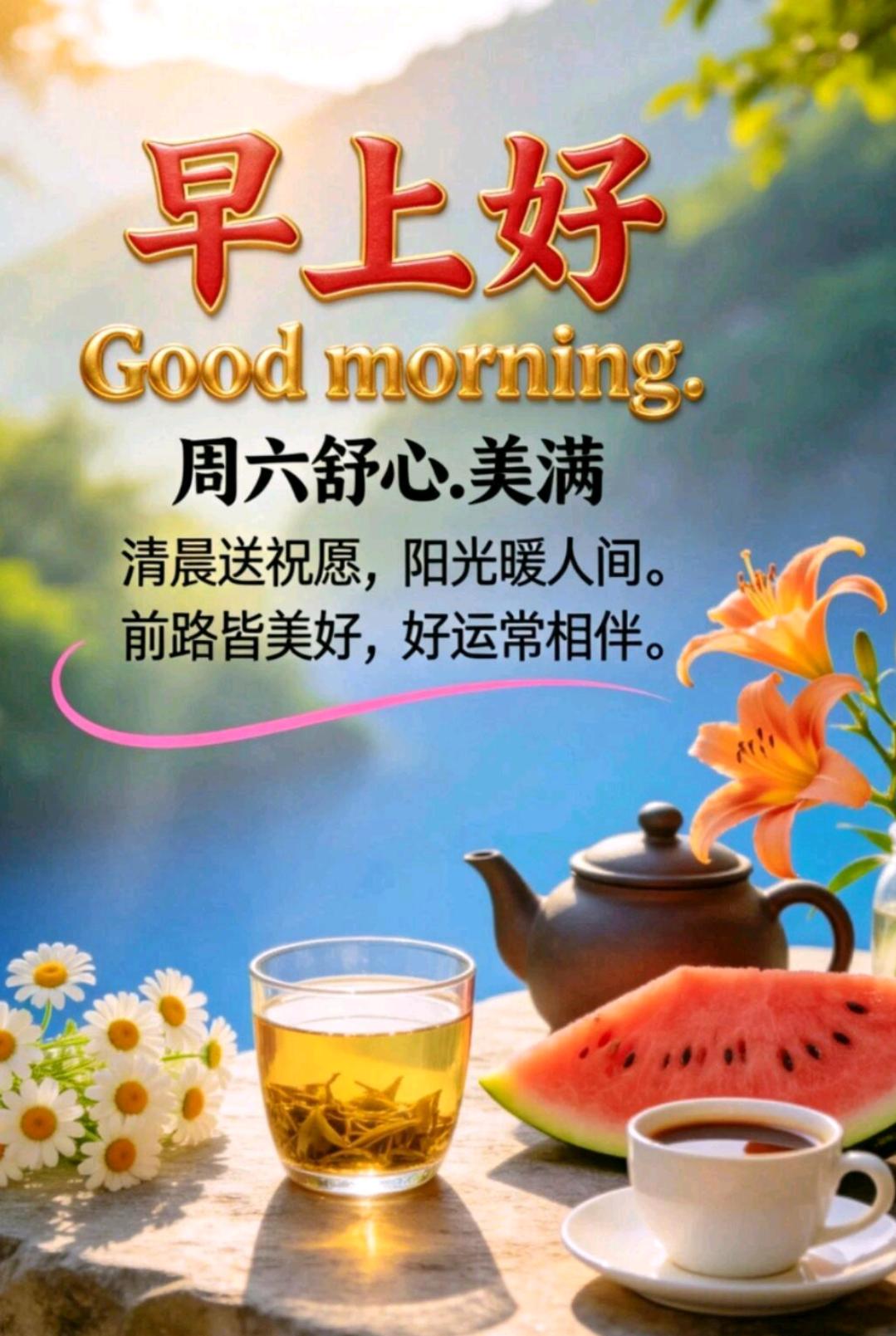 🌈周六早安！晨光治愈日常疲惫，新的一天从温柔开始，愿你眉眼带笑奔赴生活，好好吃