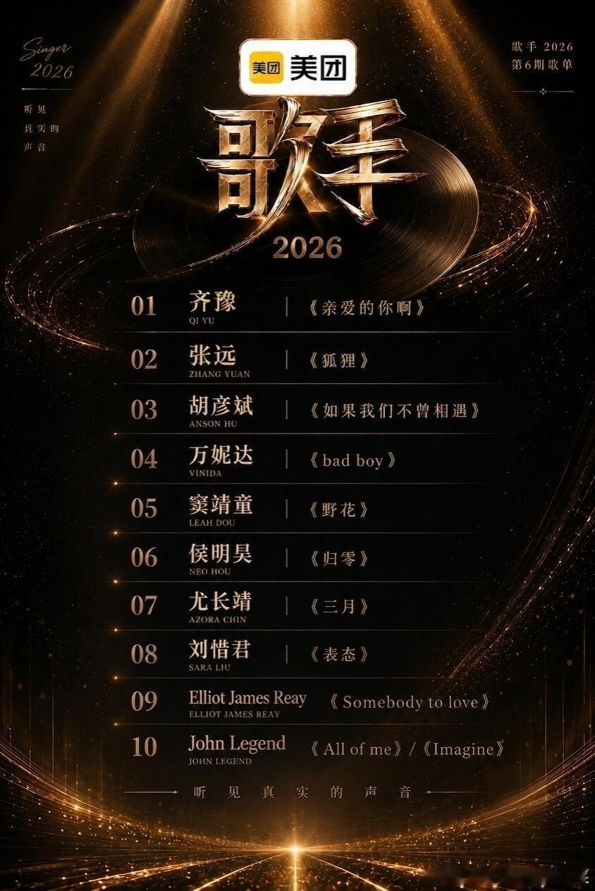 歌手2026第6期歌单！歌手ℓ歌手