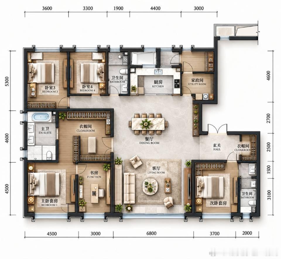 291m²户型赏析，面宽是够了，但好几个地方有点别扭​​​