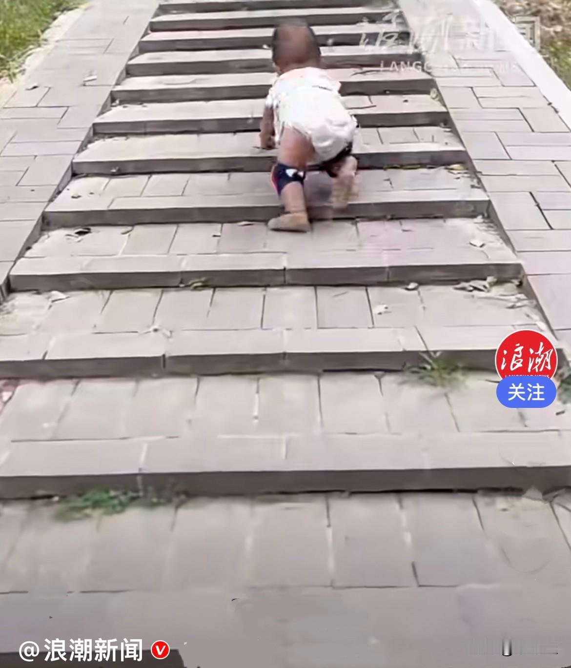 近日，湖北武汉一名才9个月大的小宝宝，被家长带到景区户外，穿着小护膝，全程徒手、