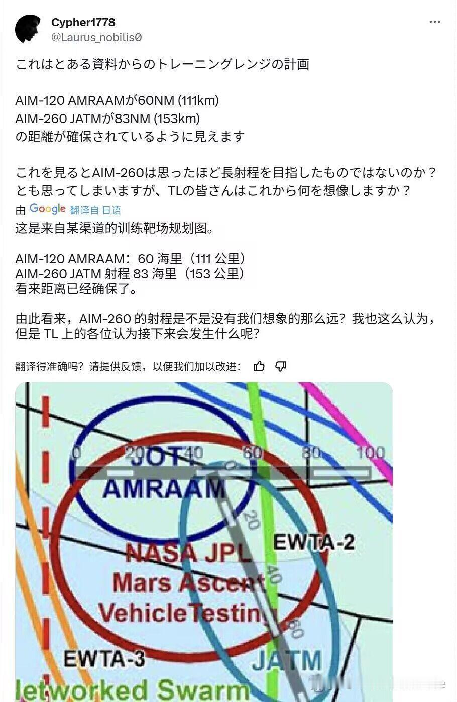看看美国人军方自己对AIM-260A(JATM)的射程预估83海里(153公里