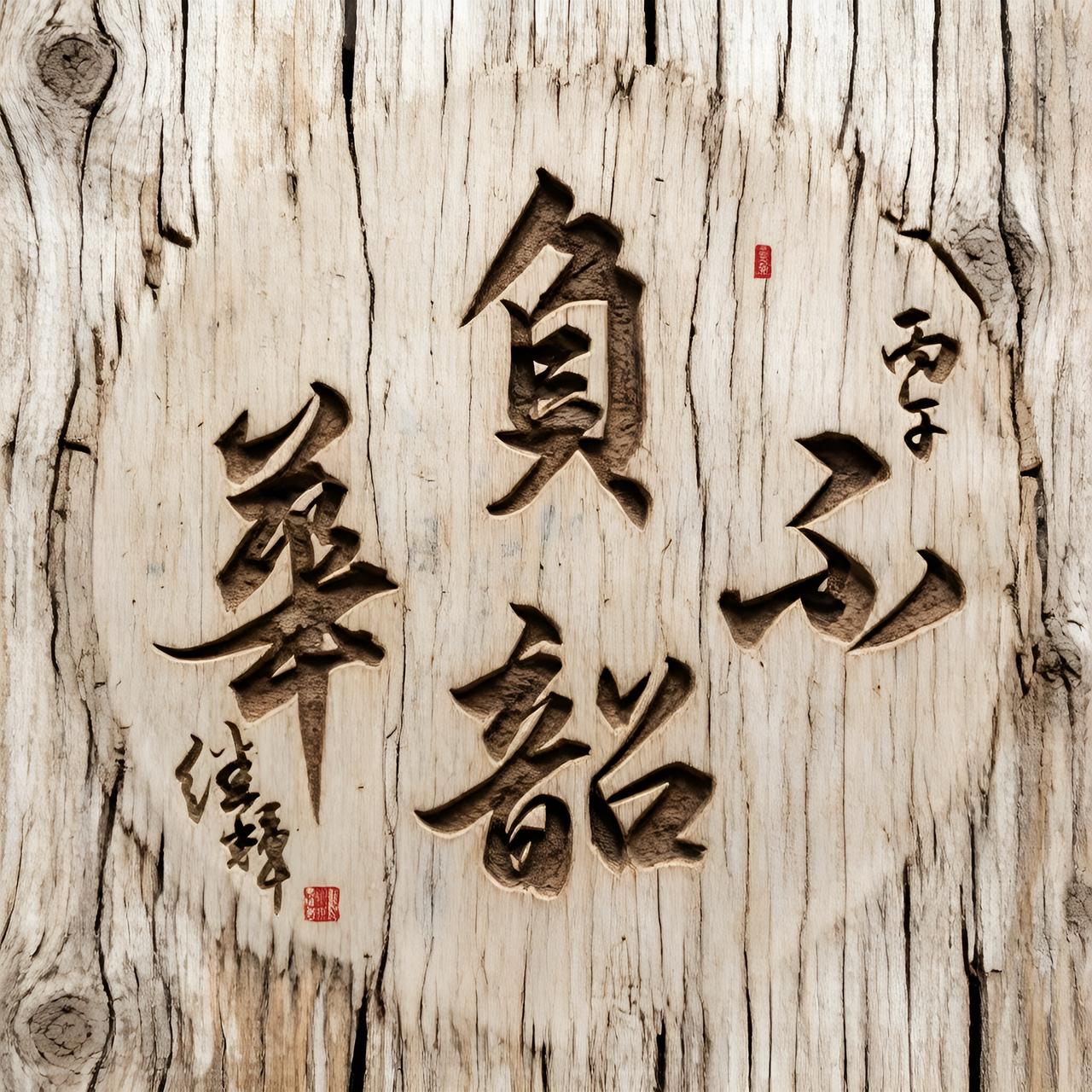 相传王羲之在木板上写字，木工刻时，发现字迹透入木板三分深。今日书写“不负韶华”四