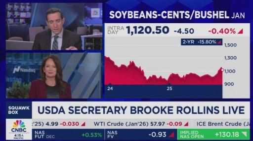 美国农业部长布鲁克·罗林斯昨晚（北京时间11月24日晚）接受CNBC采访。CN