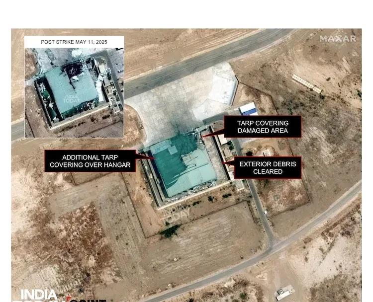 这张小巴空军基地内机库照片前后对比，竟然可以让印度人兴奋一个月。印度部队宣称自