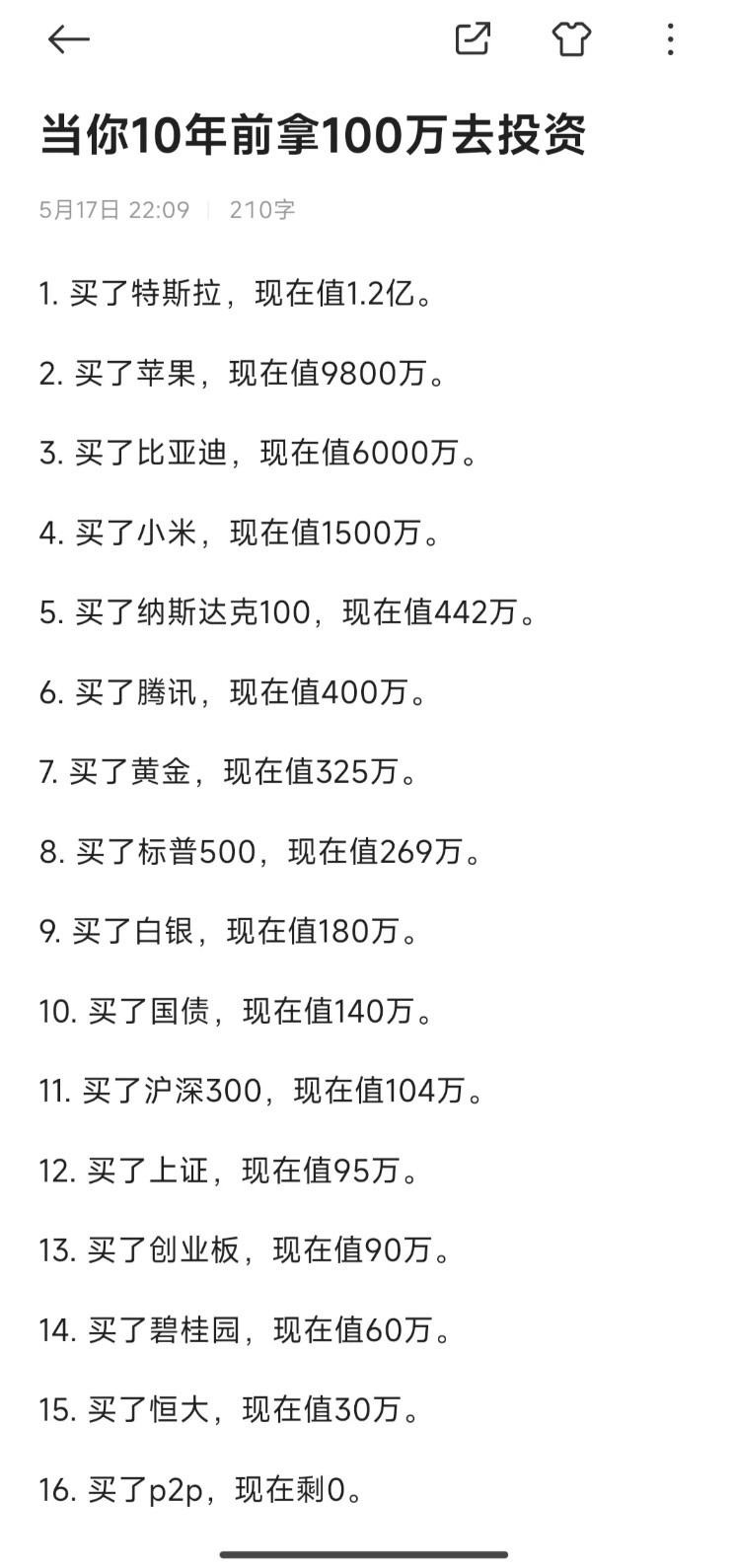 真的是选择大于努力啊！同样的十年前100万只要拿得住，方向选择得对，到今天最高能