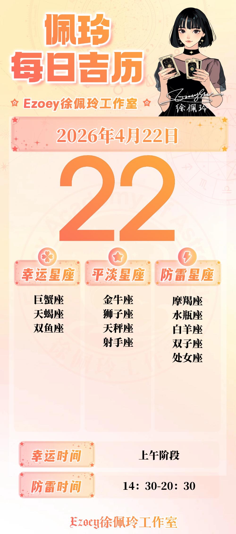 【4.22日播报】梳理情绪日幸运星星：巨蟹座、天蝎座、双鱼座——Ezoey徐佩
