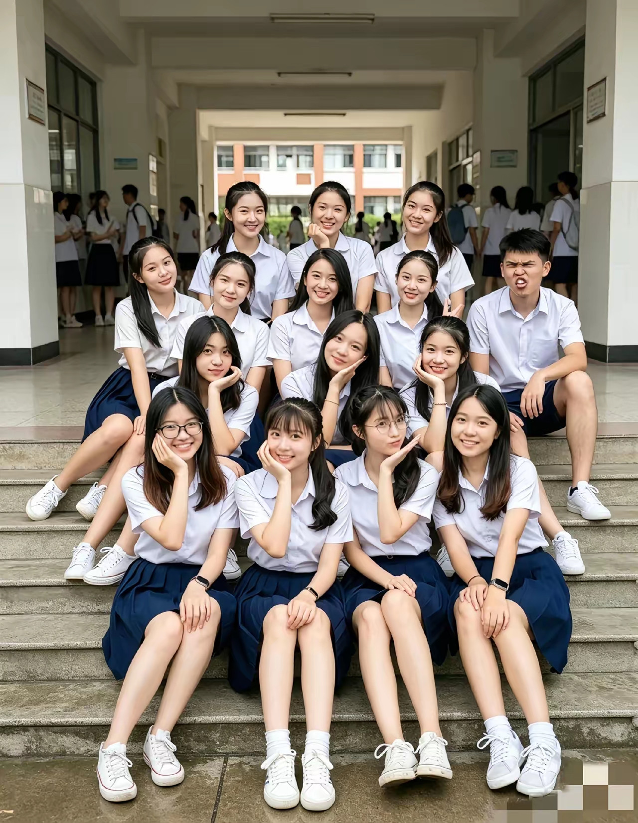 这些女生当中，有一位是学校男生公认的校花，你能看出来是谁吗？
