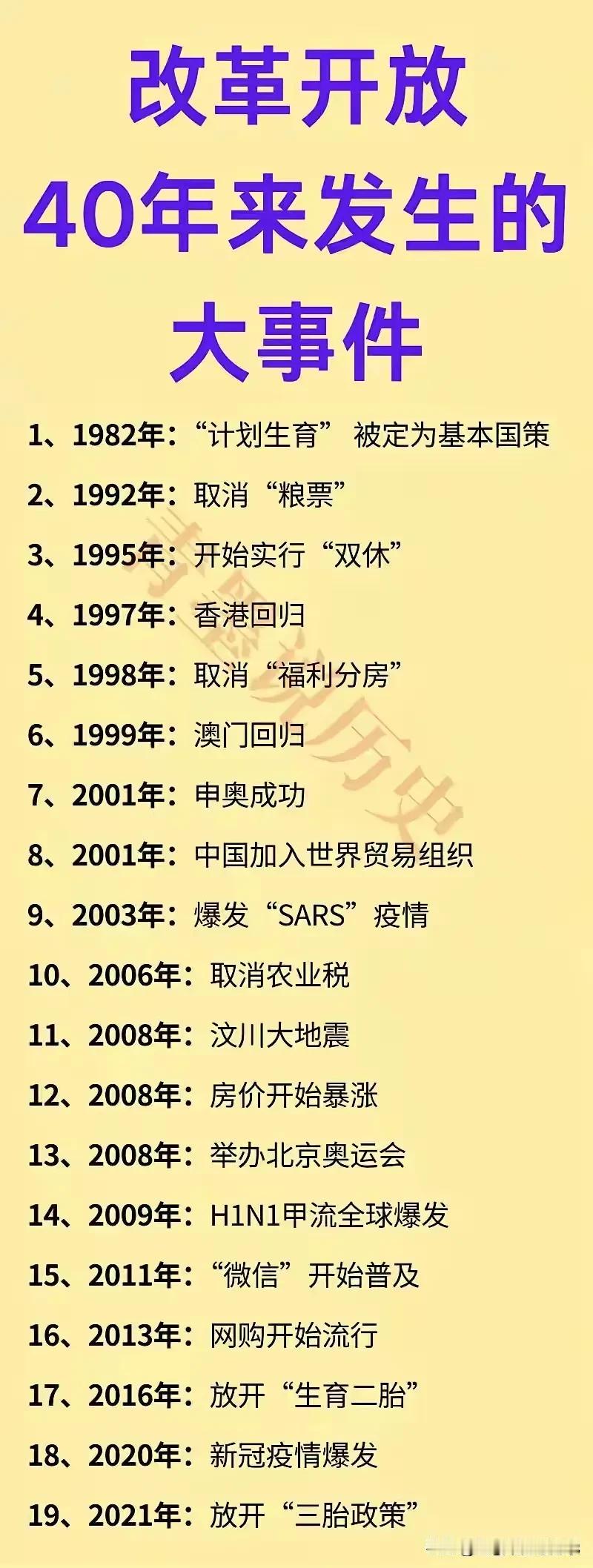 40年发生的大事件，你都经历过几件呢？每一件都足以改变历史和人生，82年计划