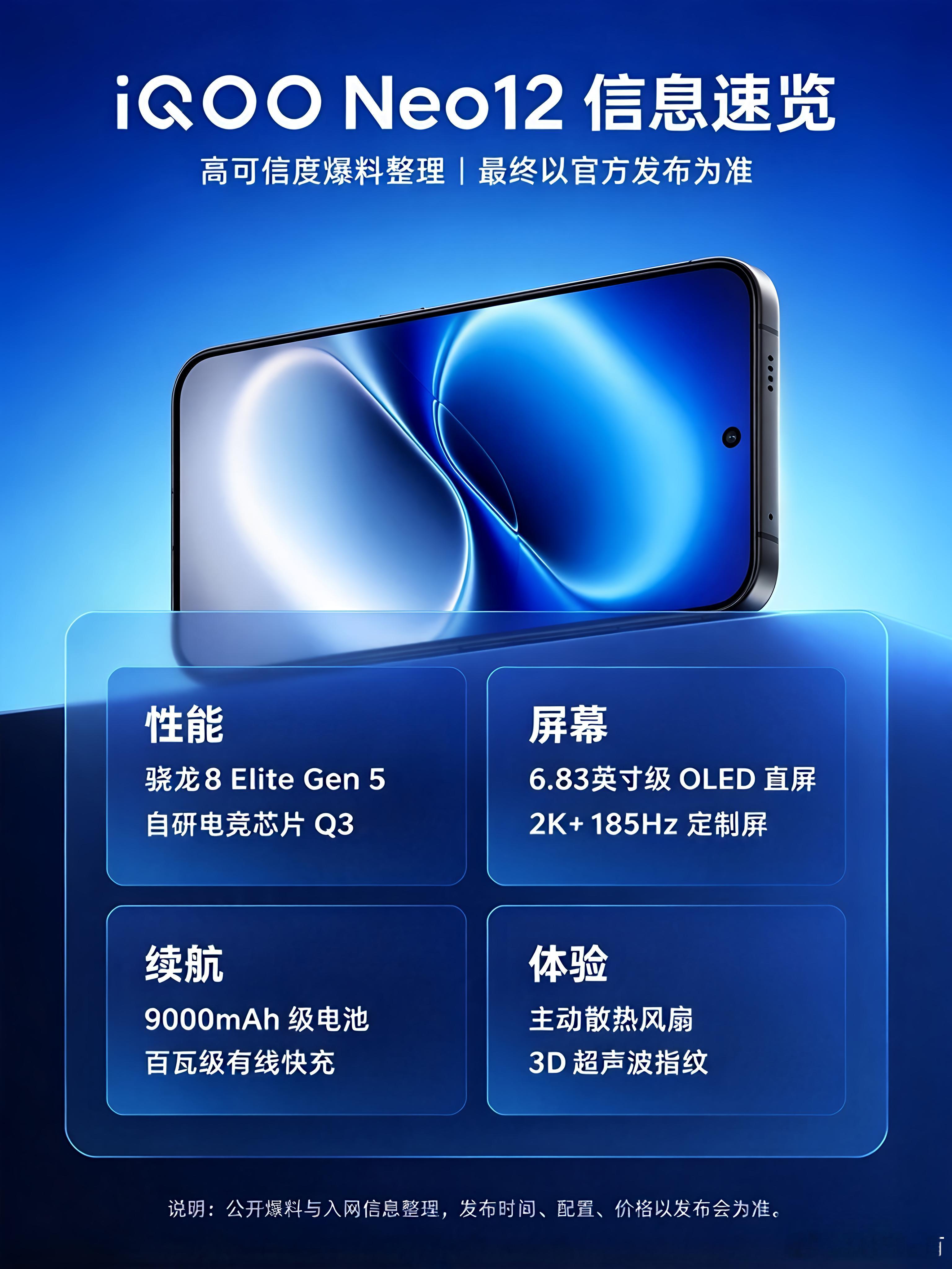 iQOONeo12目前可以确认的方向比较清晰：性能双芯、2K+185Hz级