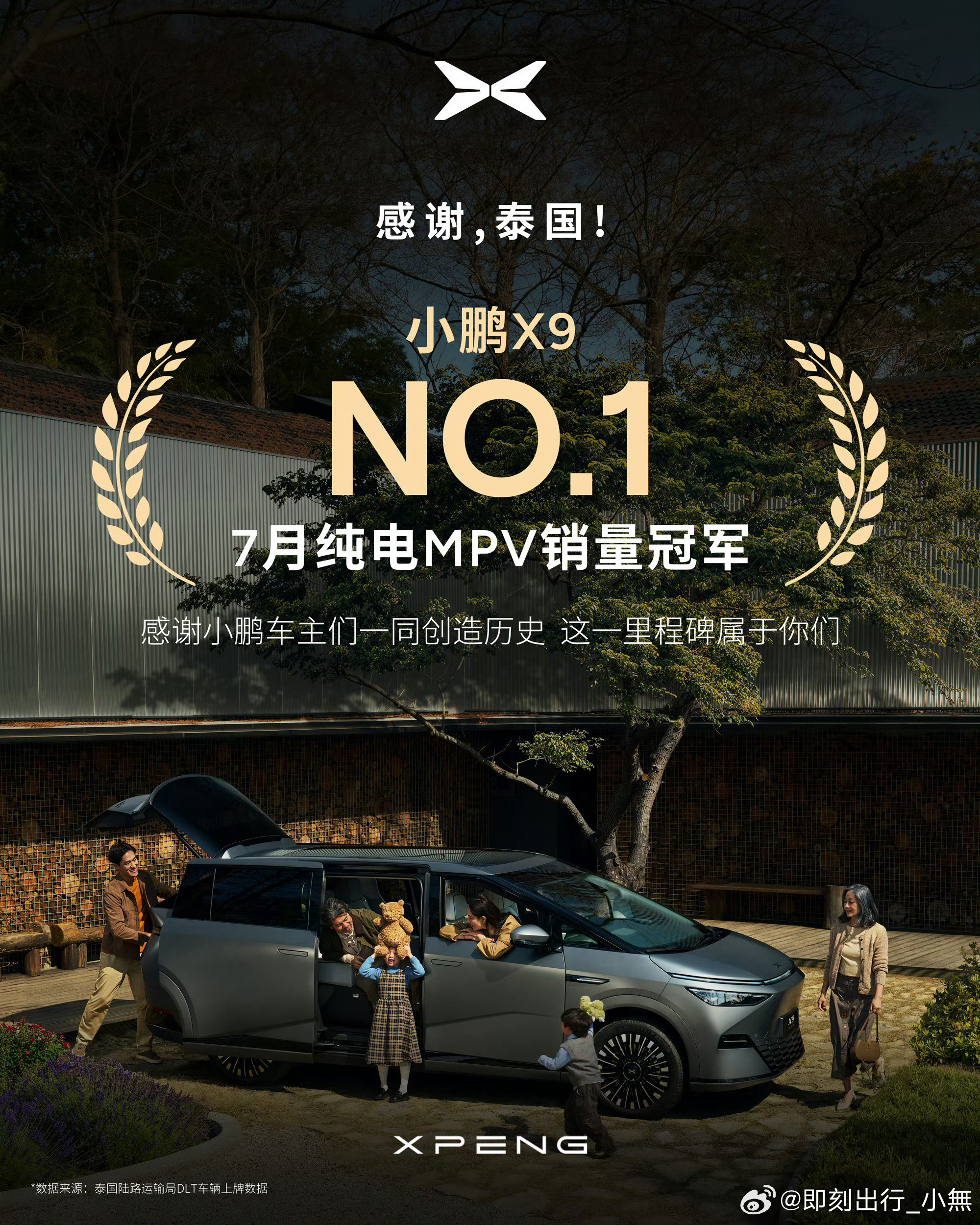 恭喜！小鹏汽车X9荣获泰国7月纯电MPV销量冠军。​​​