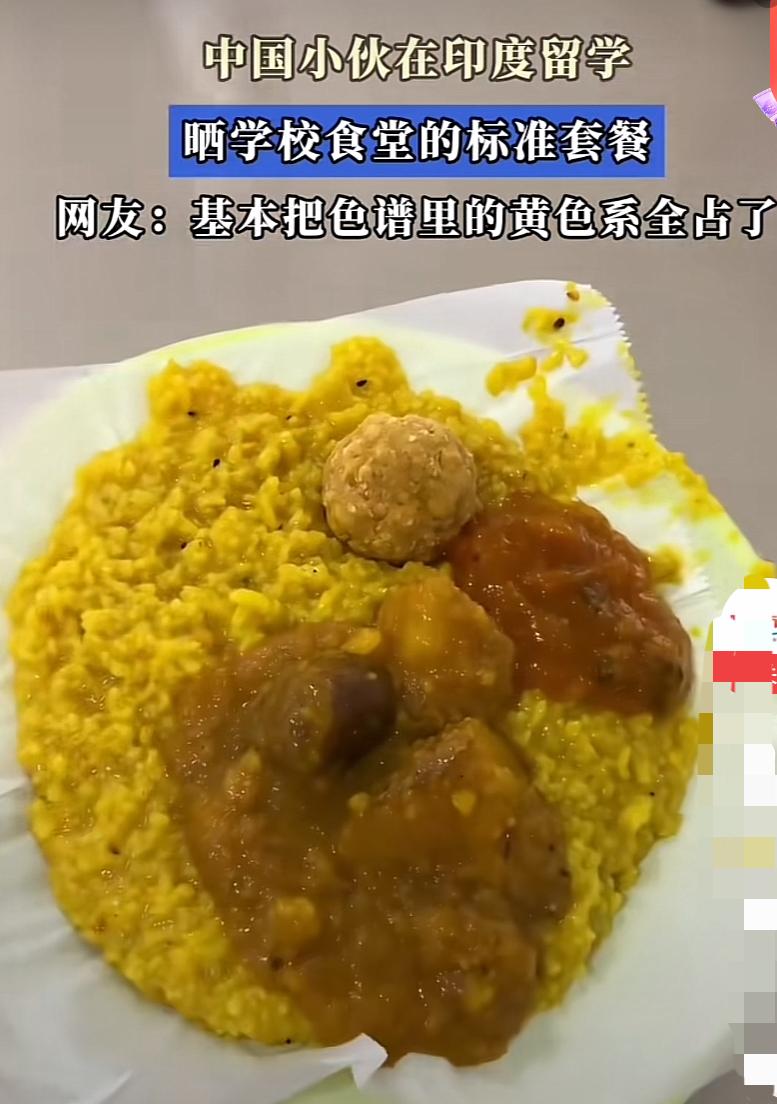 中国留学生在印度大学食堂就餐，别说吃了，看着都想吐，太恶心了，又稀又黄真有点像吃