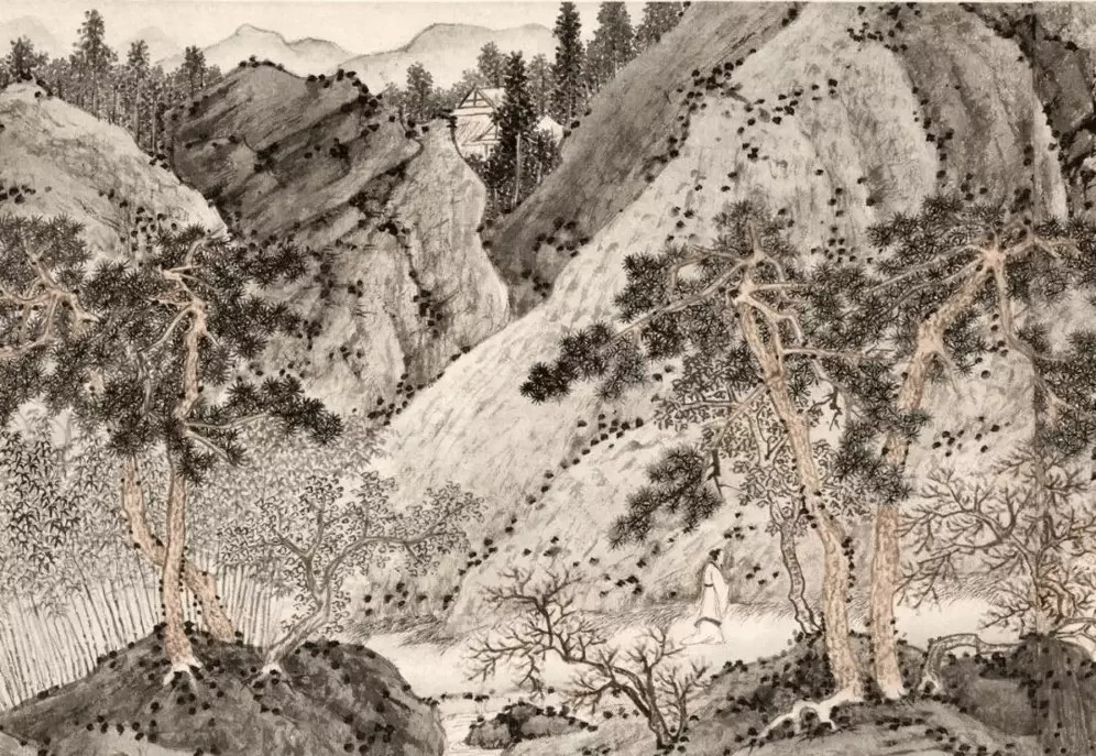 明文徵明《桃源问津图》。是文徵明八十五岁高龄之时所作。画作分为迷途、偶入、问津