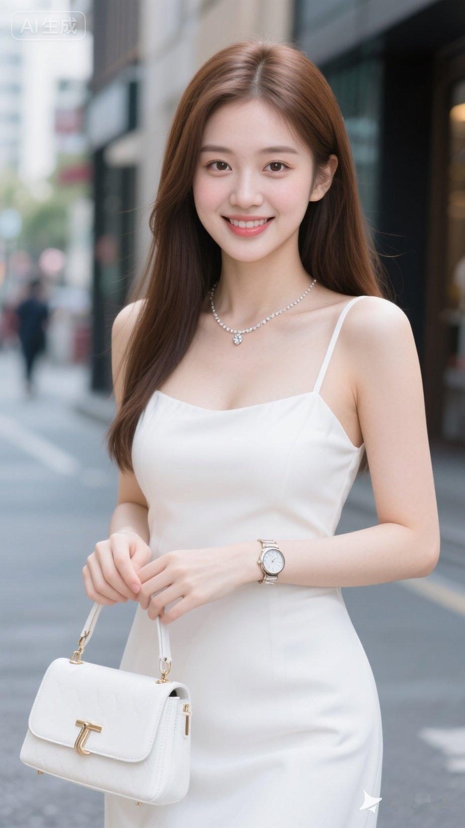优雅白裙少女，街拍时尚穿搭