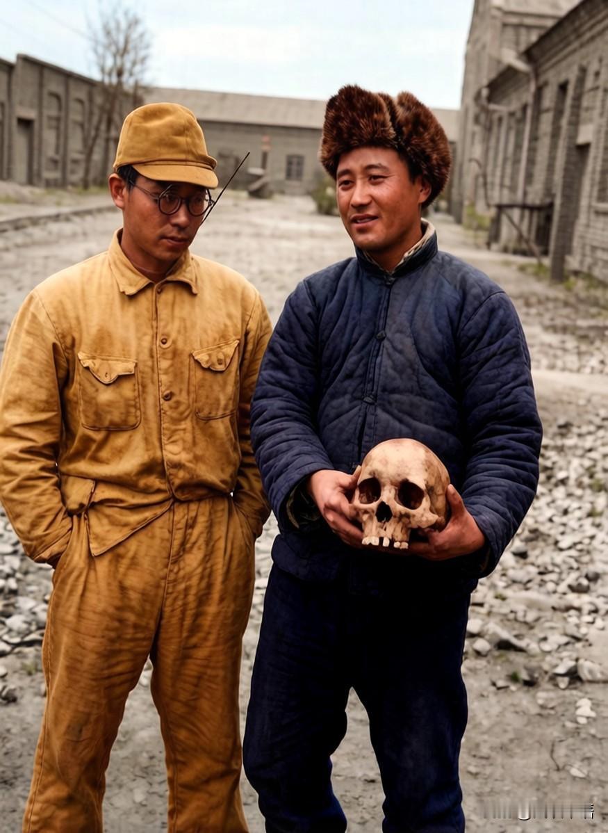 这是一张在侵华日军私人相册中发现的老照片，画面是相册的主人强迫一名张家口百姓捧着