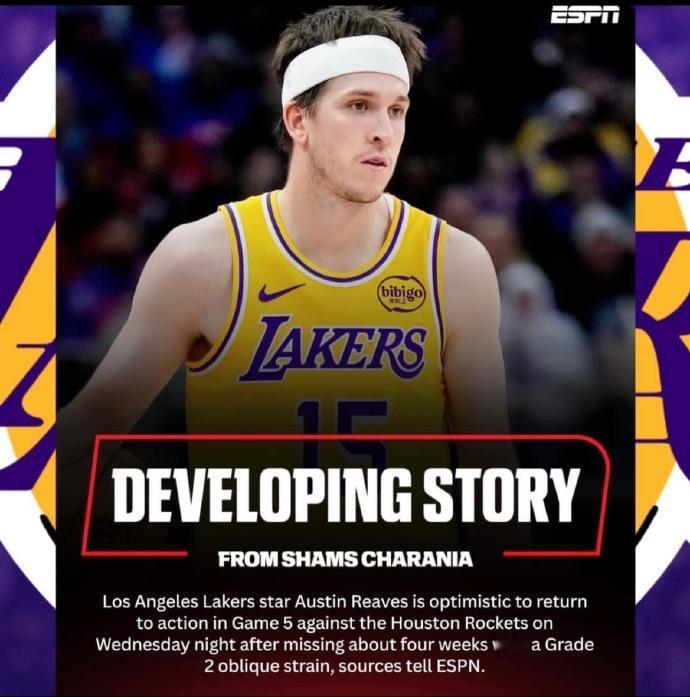 里夫斯：G5预计复出杜兰特：G5继续缺席湖人和火箭的比赛，虽然是3-1的比