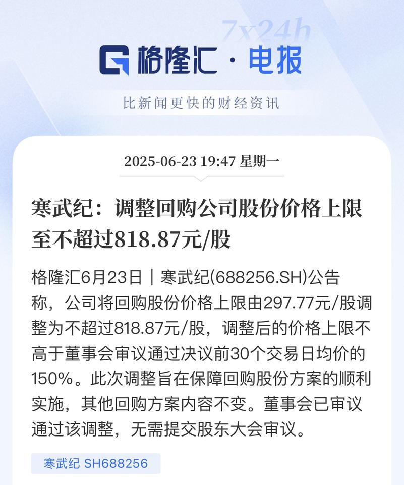 重磅！寒武纪调整公司股份回购价格至股价最高点这是寒武纪对自己的乐观还是对未来