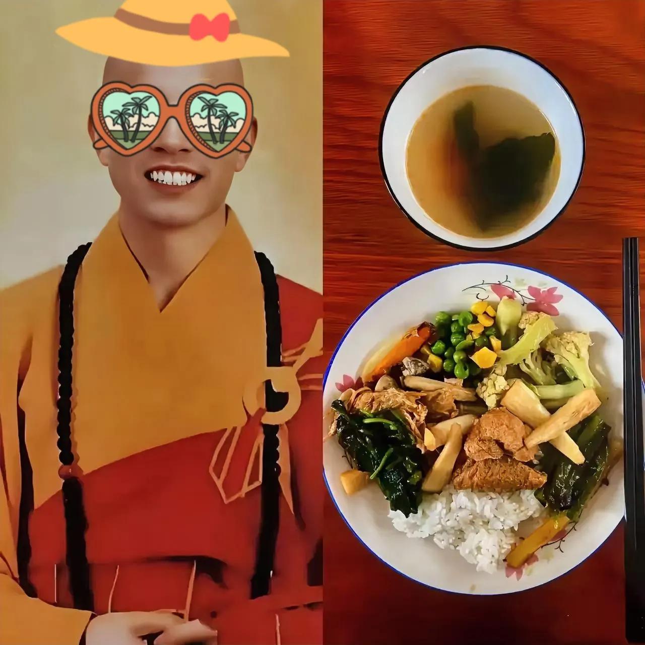 我说出来你都不敢相信，这是新主持，印乐法师的中午饭！简单得让人惊讶！堂堂