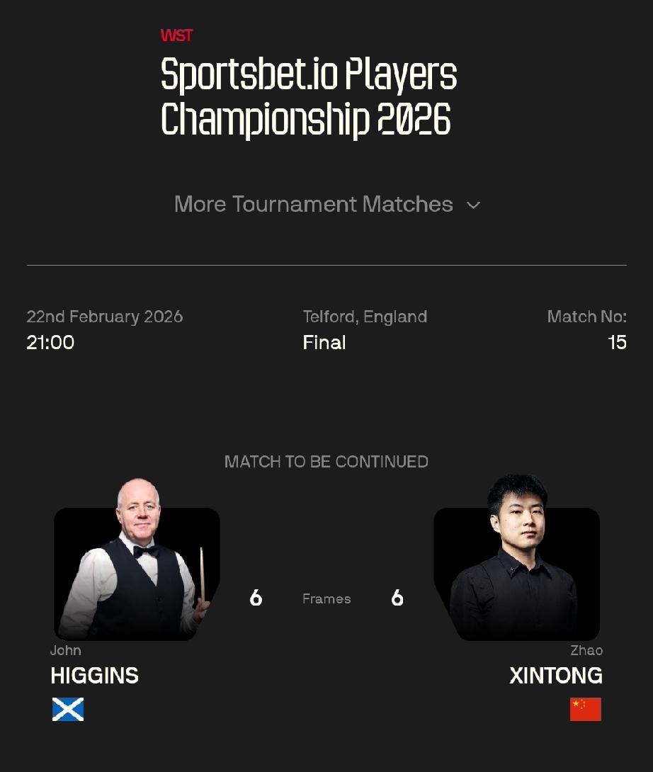 斯诺克球员锦标赛决赛，前12局双方发挥正常，比分交替领先!赵心童打出5杆单杆5