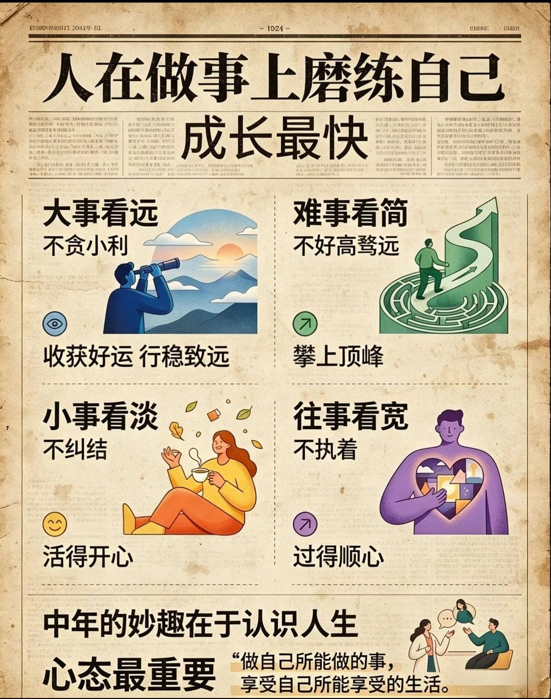 人在做事上磨练自己，才是成长最快的路！中年的通透，从这4句话开始人到中年，