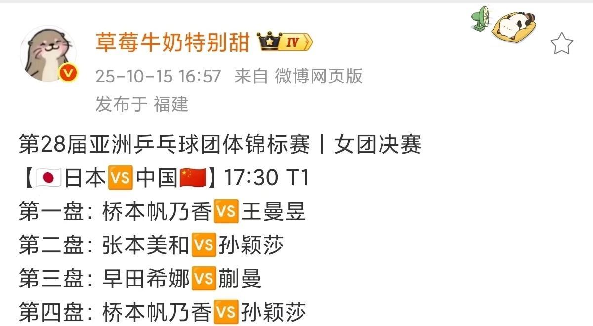 决赛对阵表，日本居然桥本打一单，真是用心良苦呀，故意消耗莎莎和曼昱吧！没