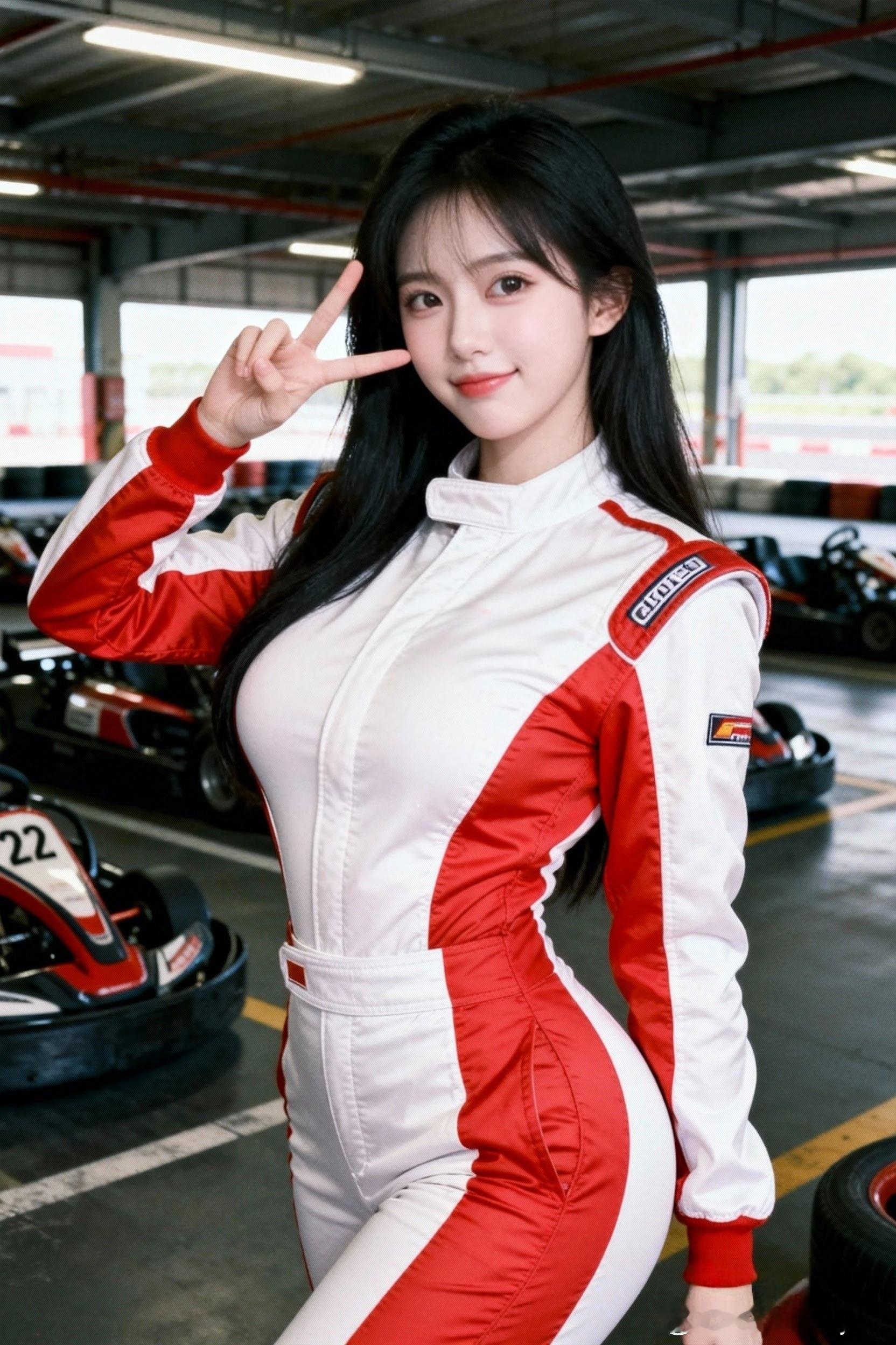 那件赛车服好看？其实我也不知道开卡丁车穿赛车服，好像有点小可爱，也有点小性感噢！