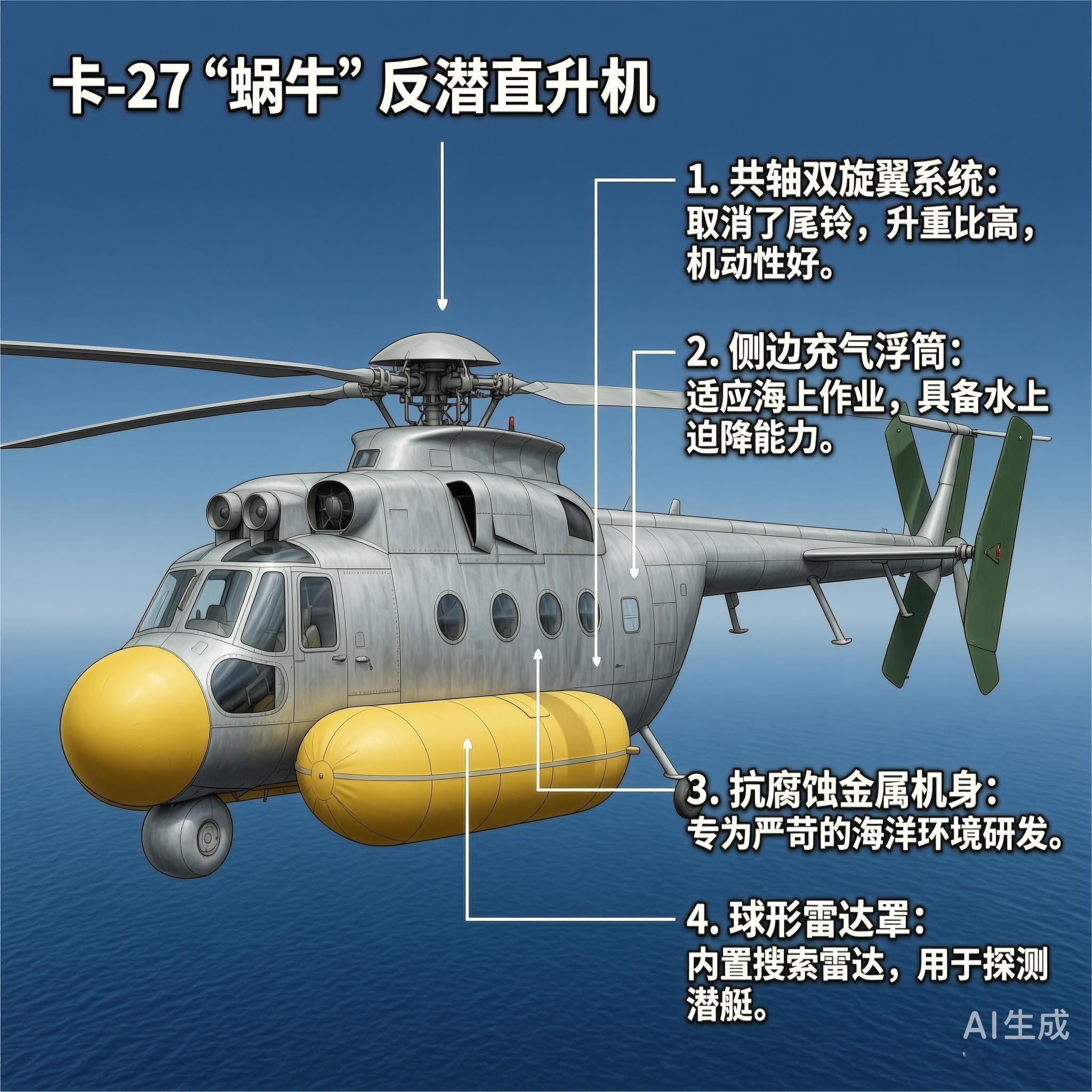 军事ai新视野俄罗斯卡-27“蜗牛”反潜直升机卡-27是卡莫夫设计局为俄罗斯海