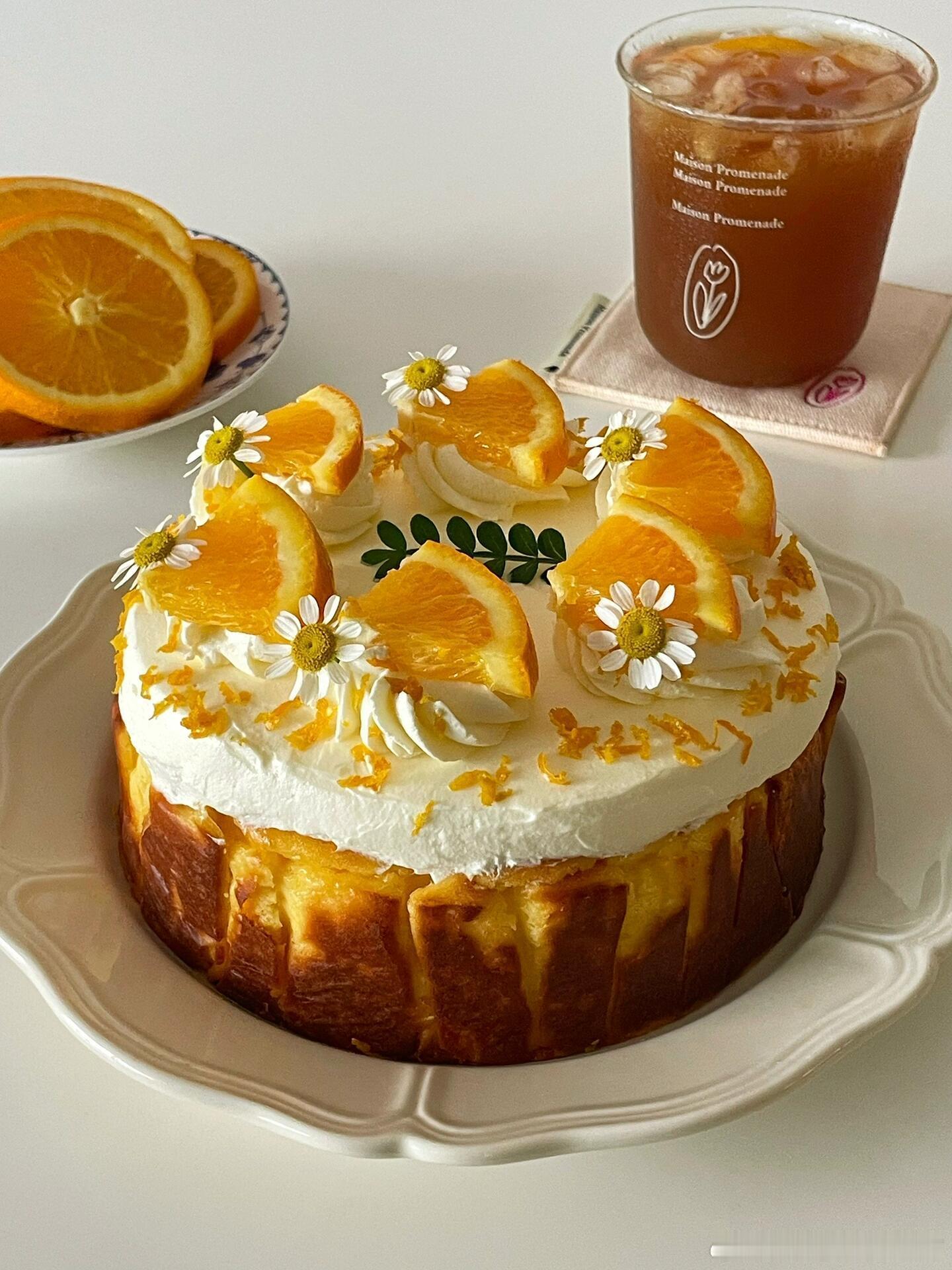 日常下午茶甜品橙香巴斯克蛋糕🍊橙C美式🍃Hi👋朋友们👧🏻?