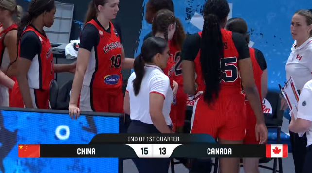 U17女篮世界杯: 孙晗昀6分受伤离场, 中国首节15-13加拿大