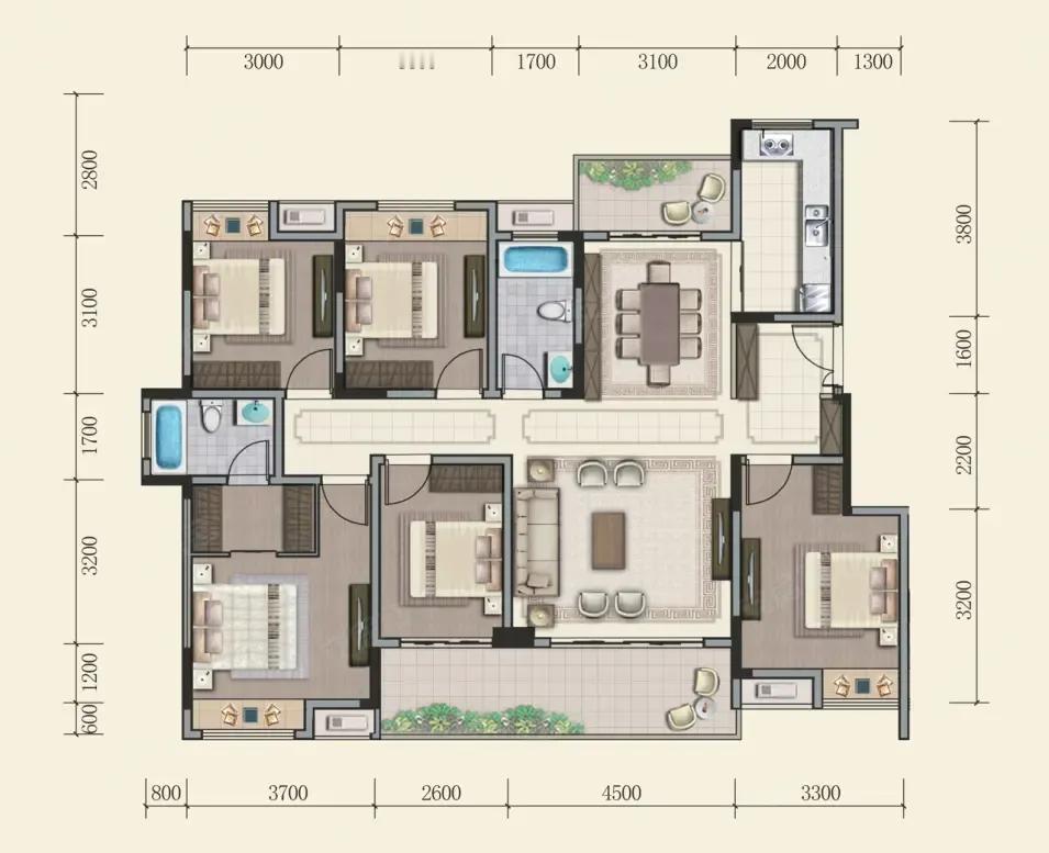 就爱这种通透感拉满的四房三卫，刚需改善一步到位！餐客通厅无浪费空间，双阳台